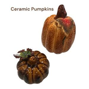 Ceramic Pumpkins Decor Set - Brown and Orange